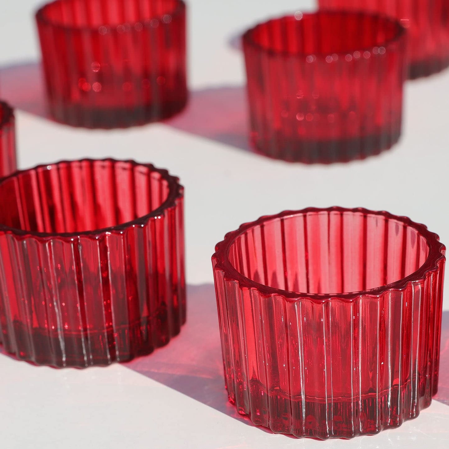 VOHO Red Candle Holders for Table Centerpiece, Tealight Candle Holder Set of 12 for Small Tealight Candles, Glass Votive Candle Holders for Her Valentine Christmas(2 x 1.4 Inch)
