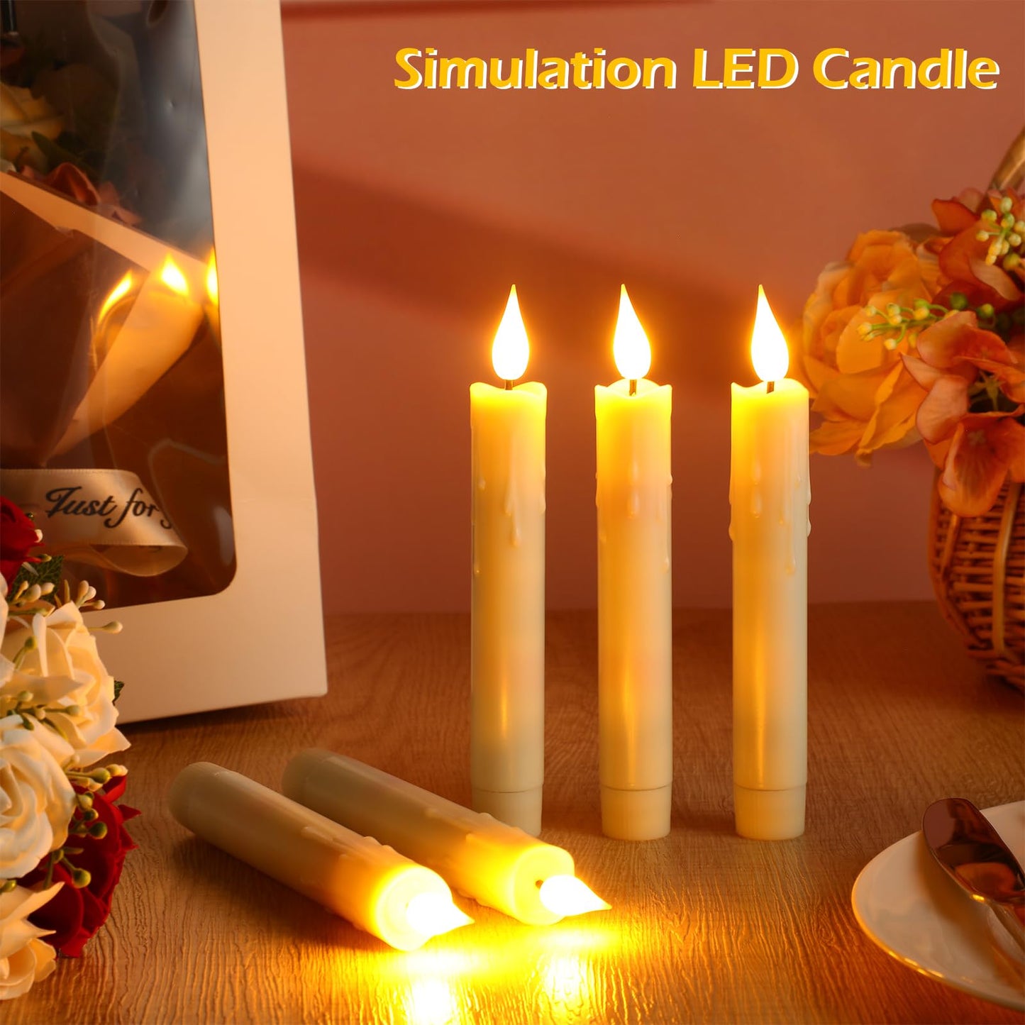 Baquler 48 Pcs 6.5/7.5/8.8/10 Inch Ivory Flameless Taper Candles LED Candle Sticks Battery Operated Flickering LED Candlestick Window Plastic Candle for Wedding Halloween Christmas Decor(No Battery)