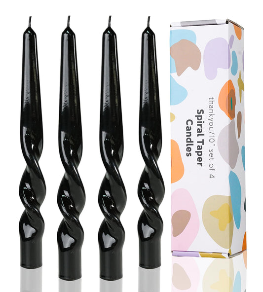 LPUSA Black Spiral Taper Candles Twisted Candle Conical Stick Candles for Holiday Wedding Party Wax Unscented Dinner Candle Dripless,Christmas Gift H 10 Inch, 4pcs（Black）