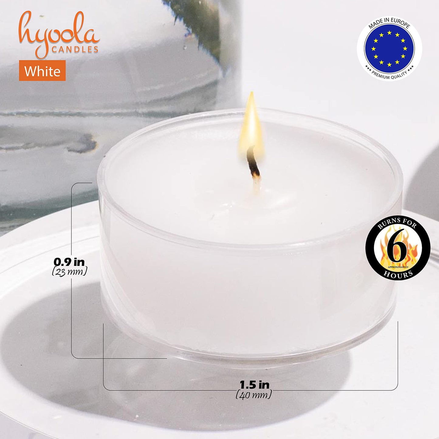 HYOOLA Scented Tealight Candles - Clear Cup - White Tealight Candles Scented - 6 Hour Burn Time - 15 Pack - European Made