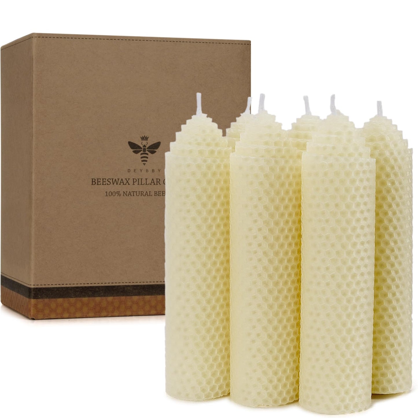 White Beeswax Pillar Candles Set of 6 - Handmade Pure Beeswax Rolled Candles for Gift & Home Decor (1.5×6 in)