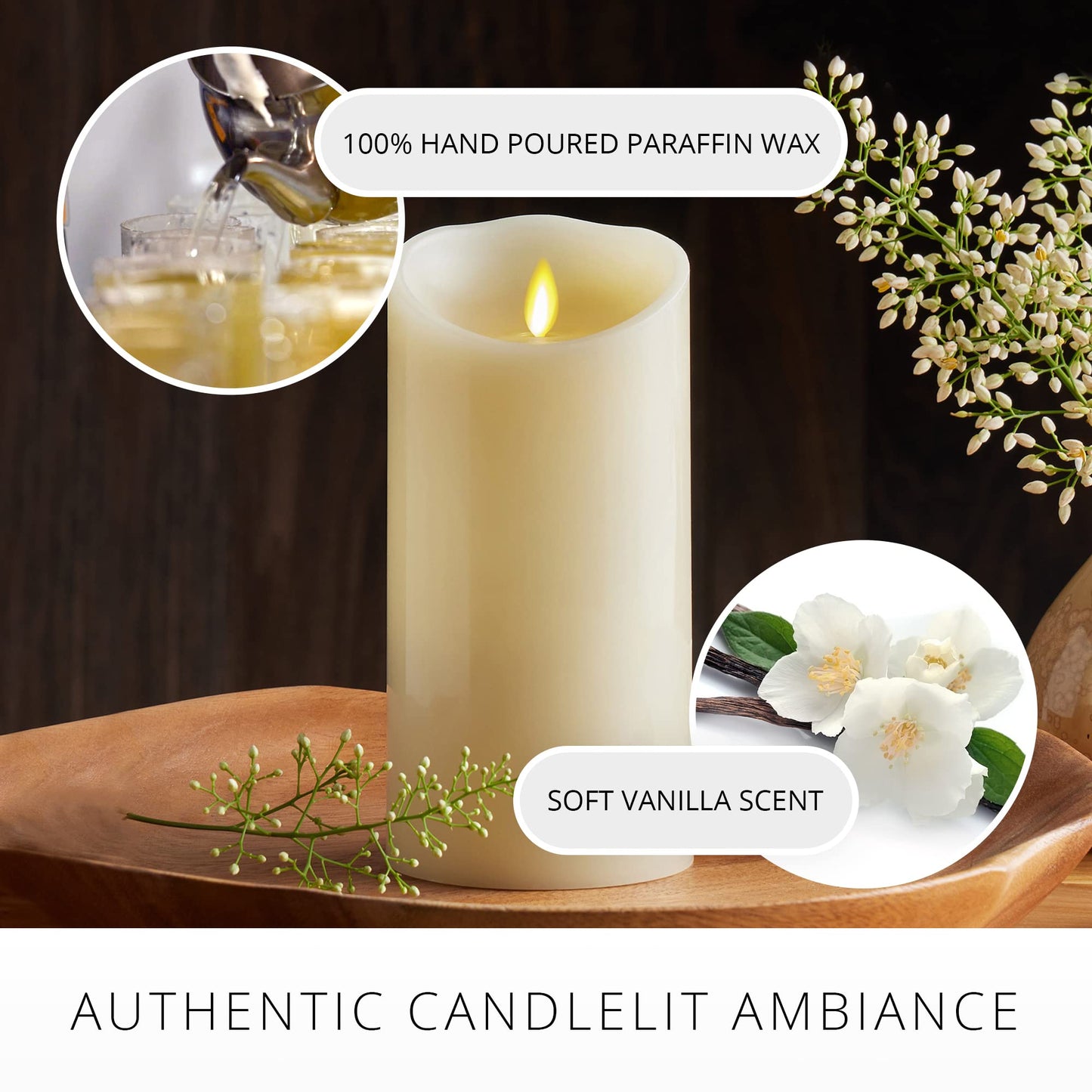 Luminara Flameless LED Candle, Moving Flame Pillar, Remote Ready, Timer, Battery Operated, Vanilla Honey Scented, Ivory (3.5 in x 7 in)