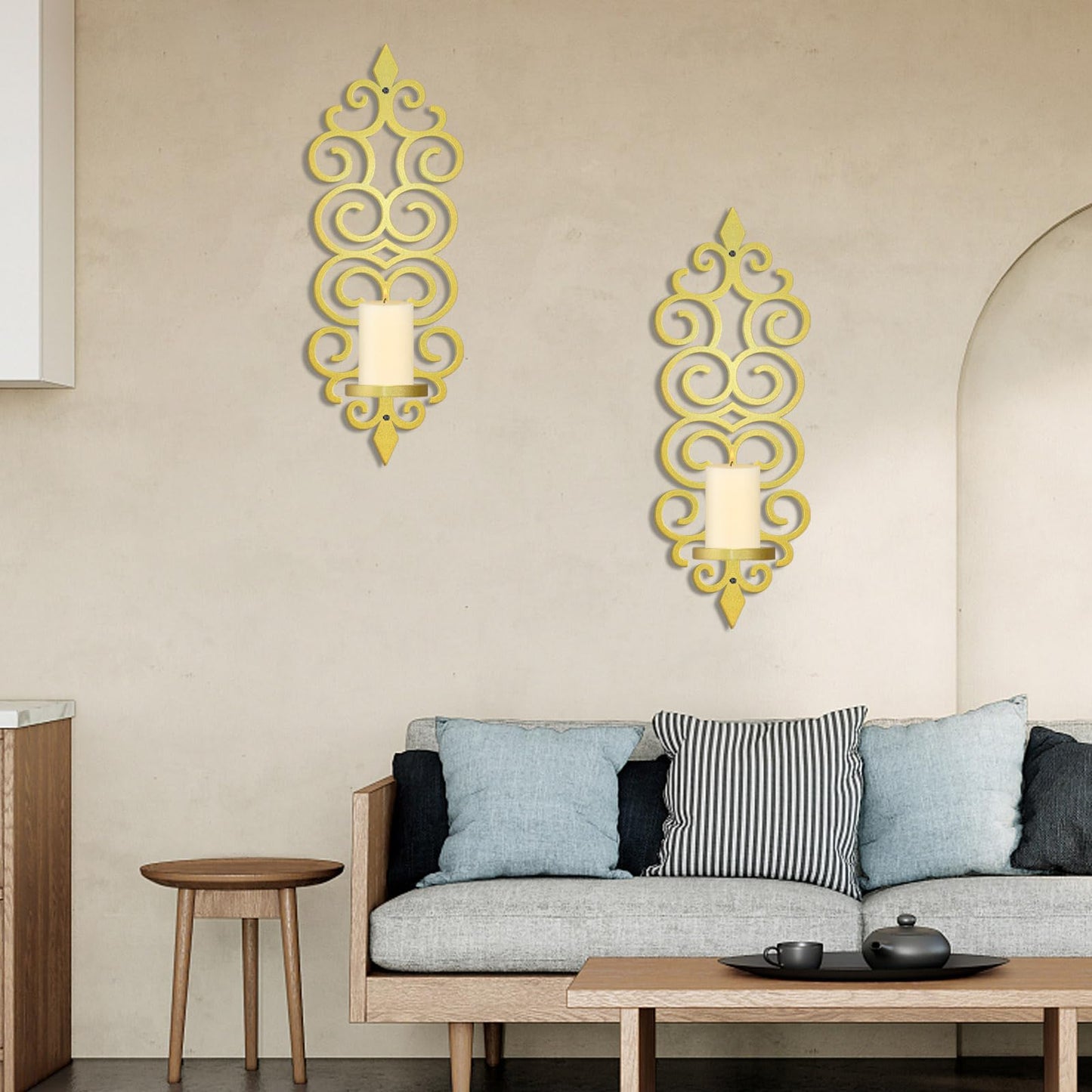 OYEFLY DIY Metal Candle Sconces Wall Decor, Wall Mounted Candle Holder (Gold)