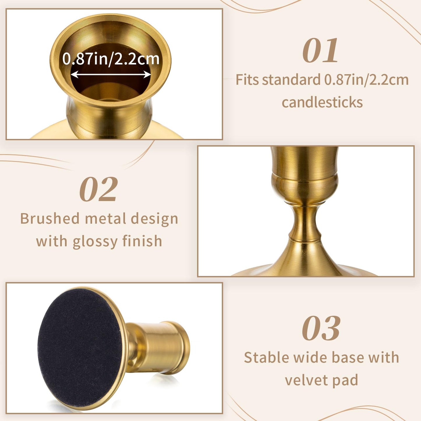 Sziqiqi Candlestick Holders Taper Candle Holders - Gold Candle Stick Candle Holder Bulk Decorative Table Centerpiece for Wedding Reception Christmas Dinner Bridal Showers Party Decor Pack of 12