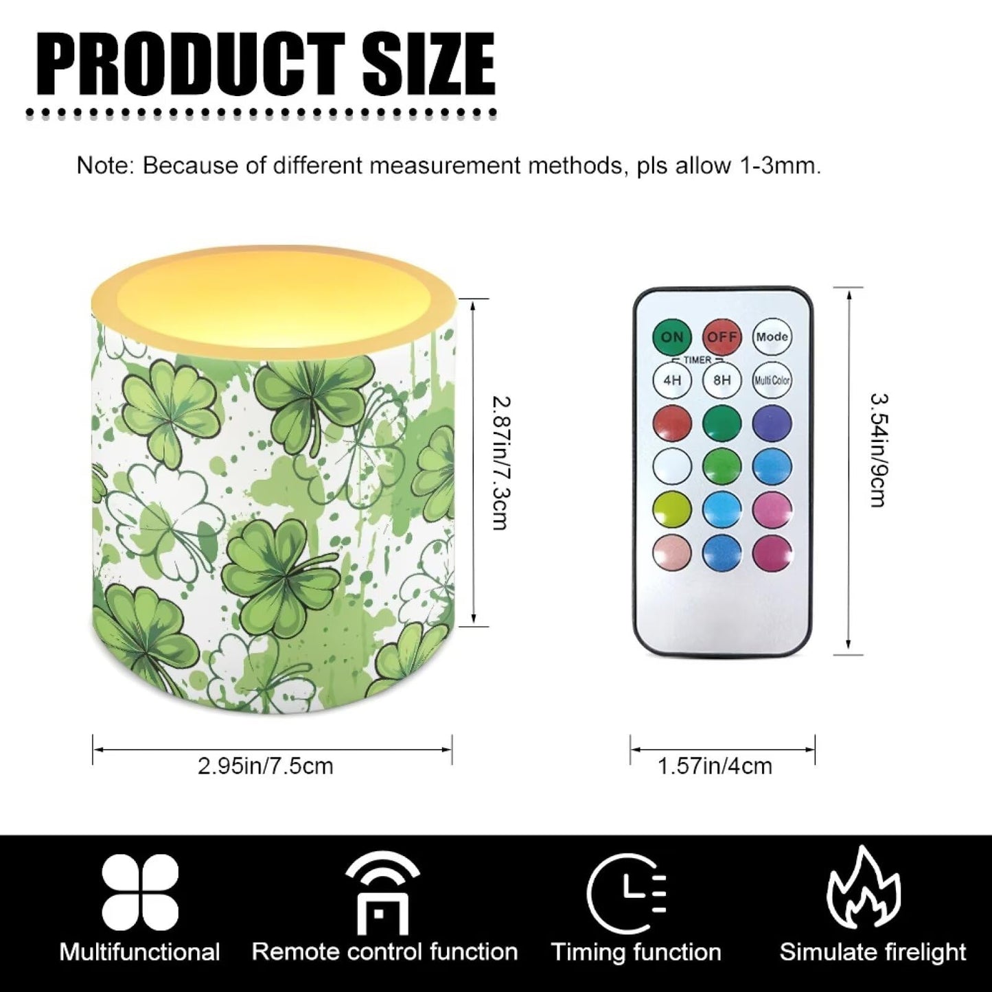 Merkmak Flickering Flameless Candles with Remote and Timer Battery Operated Candles for St Patrick's Day Shamrocks LED Pillar Tea Lights for Patio Porch Banquet Home Decorations