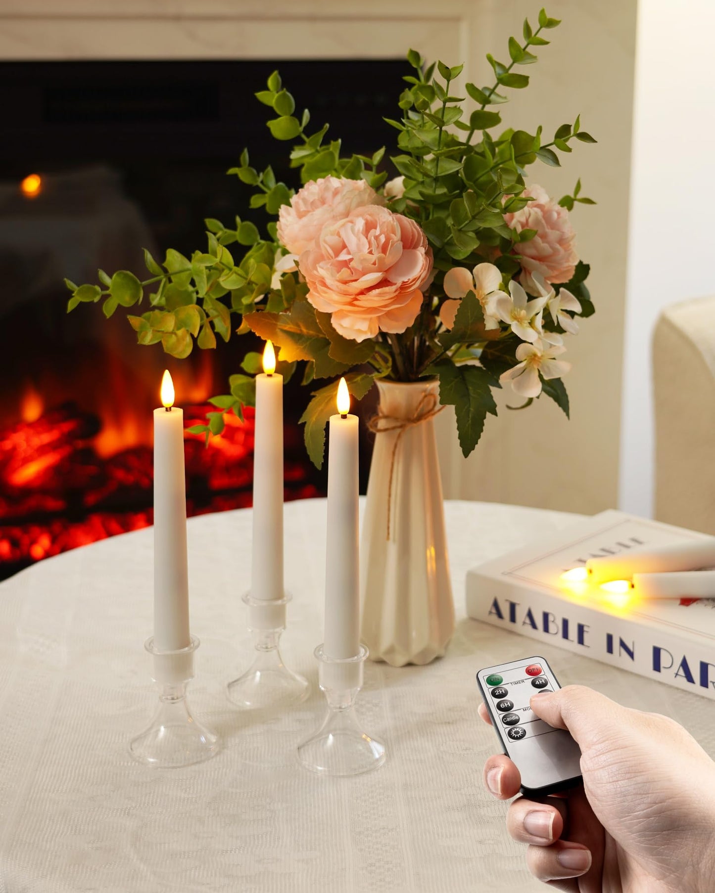 Raycare Pack of 9 Flameless Taper Candles Battery Operated, Led Candle Sticks Warm Flickering, 6.7 Inches Taper Candlesticks with Holders, LED Window Candles with Remote Timer (Batteries not included)