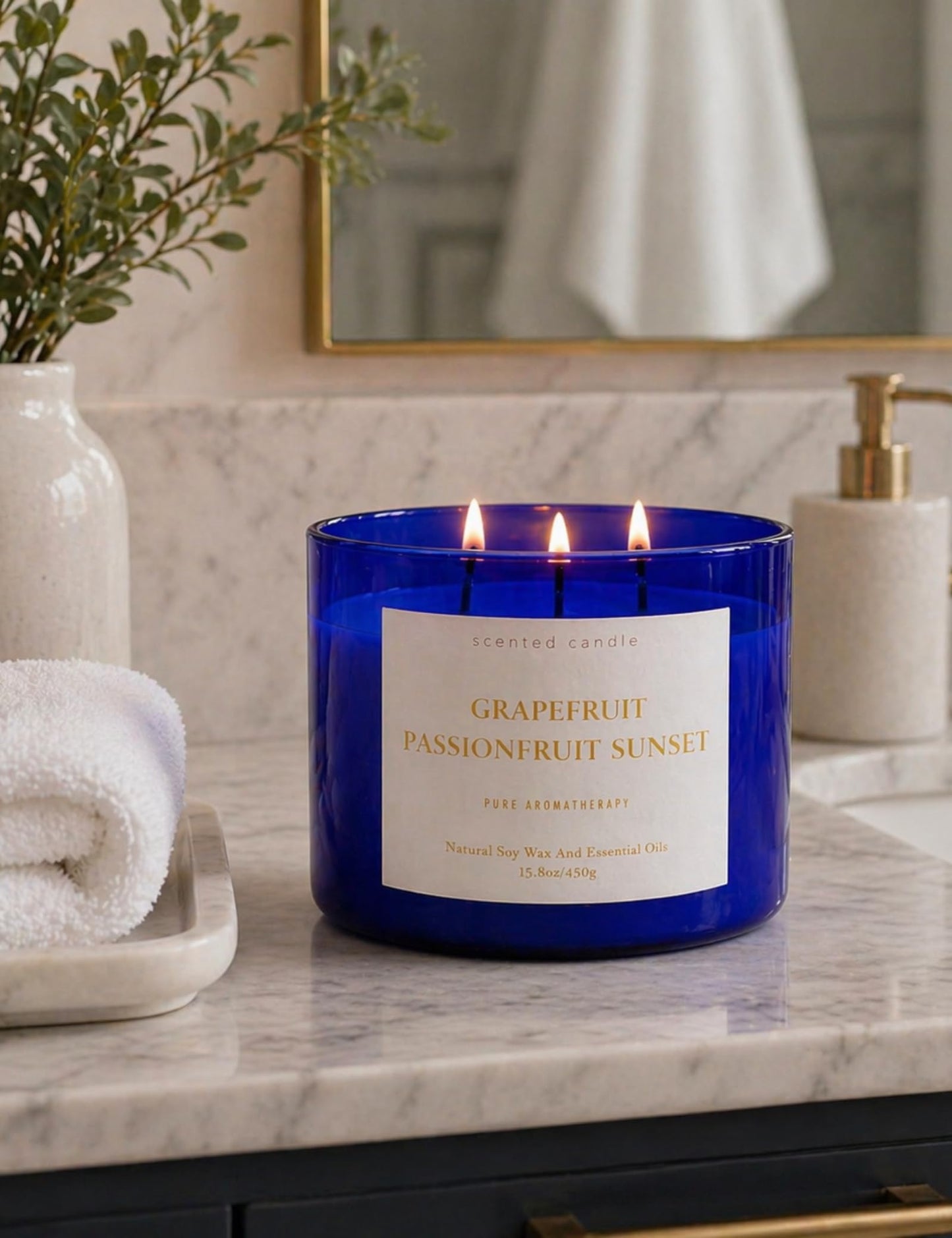 Grapefruit Passionfruit Sunset 3-Wick Soy Candle | 15.8 oz Large Scented Candle for Home | Clean Burn Long Lasting | Tropical Citrus Scent | Gift Ready