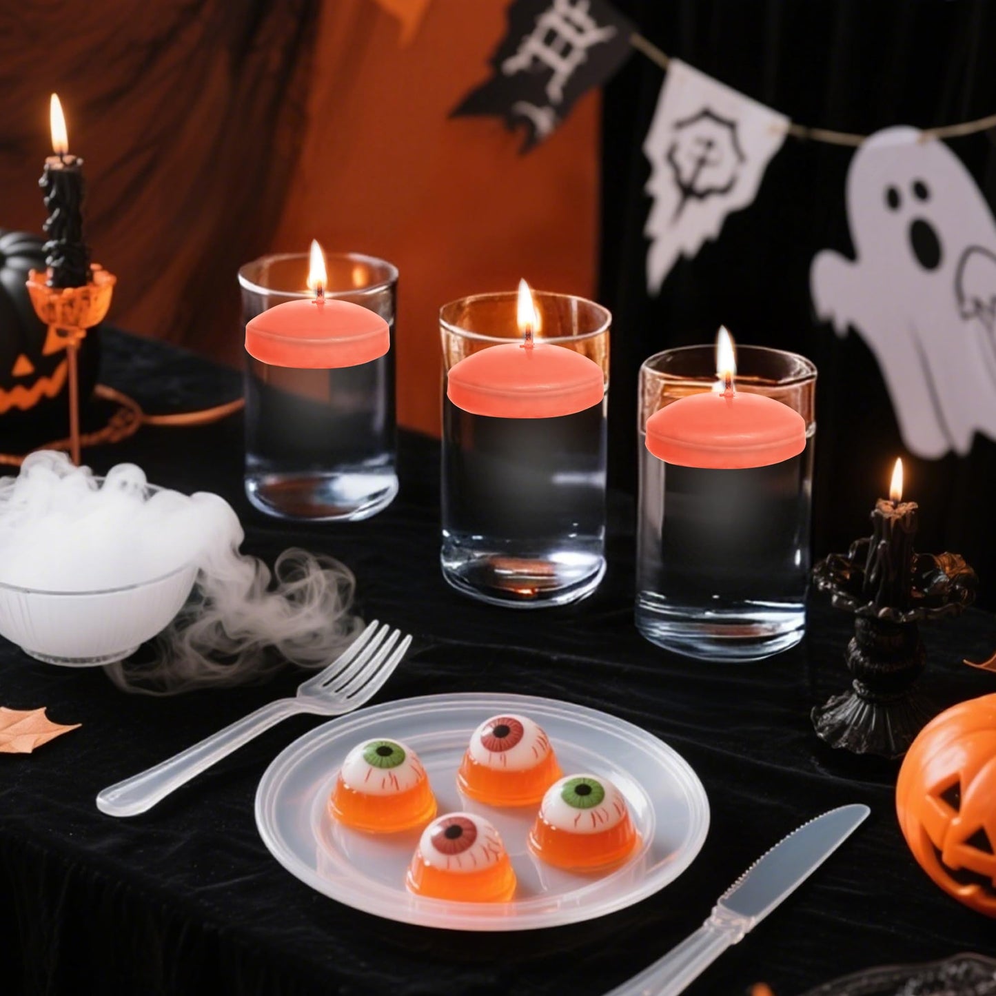 Floating Candles Centerpieces - 20 Pack 2 Inch Floating Candles for Centerpieces, Nice for Halloween, Christmas, Thanksgiving, New Year & More - Good for Home Decor & Centerpieces (Orange)
