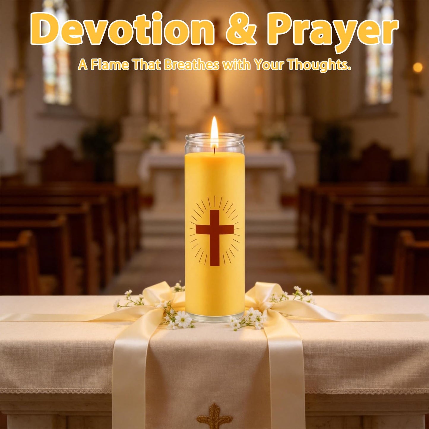 Trxvxo Pure Beeswax Prayer Candles, Devotional Candles in Safe Blown Glass Jars with Cross, Long‑Burning Smokeless Honey Scent Catholic Candles for Vigil, Church & Memorials