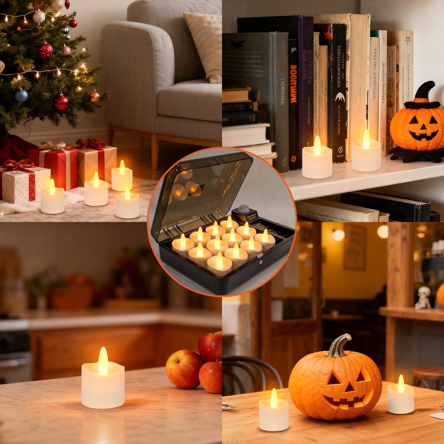 HL Rechargeable Waterproof LED Tea Lights with Remote & Timer, 100H Flameless Votive Candles for Indoor/Outdoor, Flickering Décor for Weddings, Parties, Halloween & Christmas.