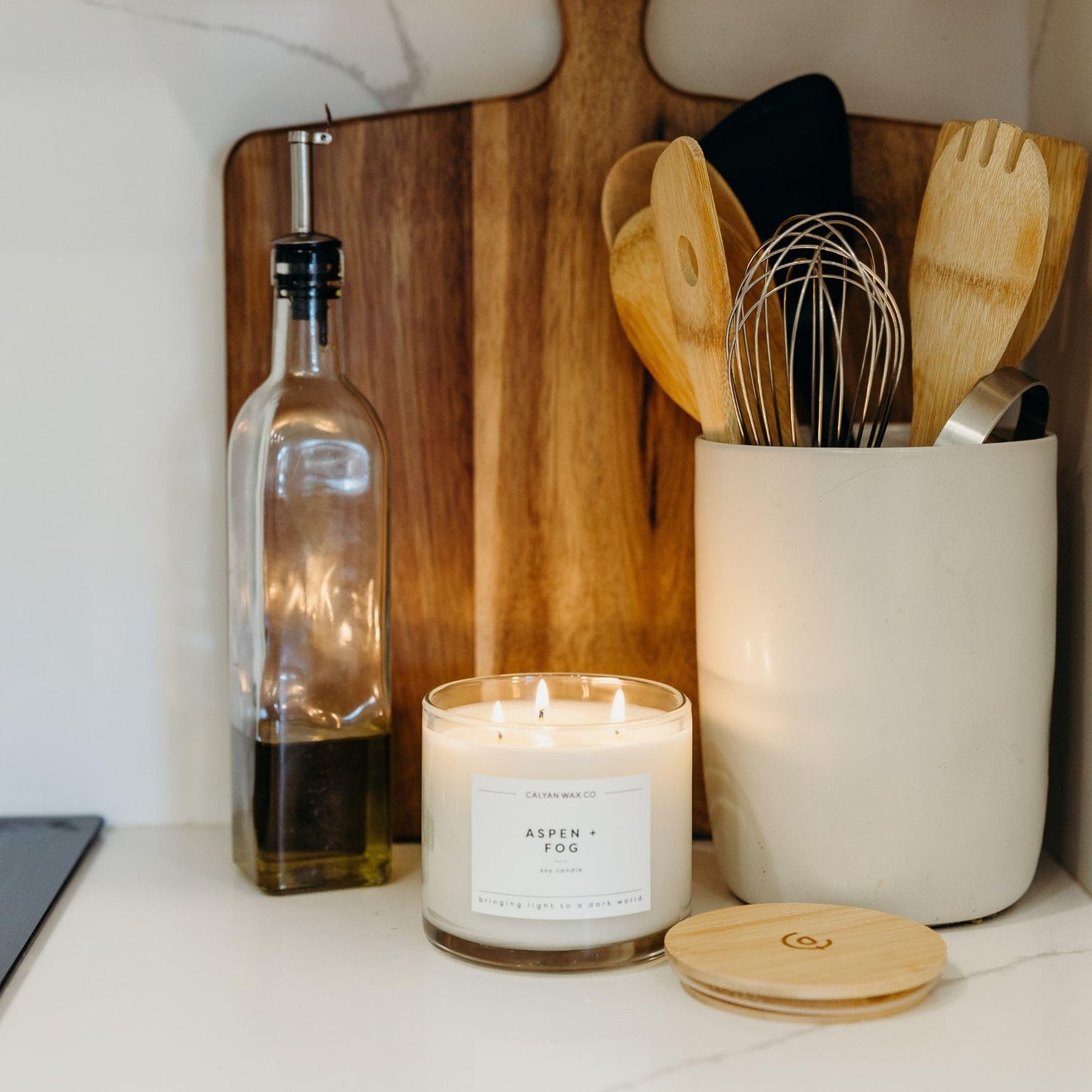 Calyan Wax Co. Aspen & Fog 3 Wick Scented Candle - 43 Hour Burn - Luxury 3 Wick Soy Candles - Clean Soy Wax Candles - Long Lasting Large Glass Jar Candle for Home - 14.9oz
