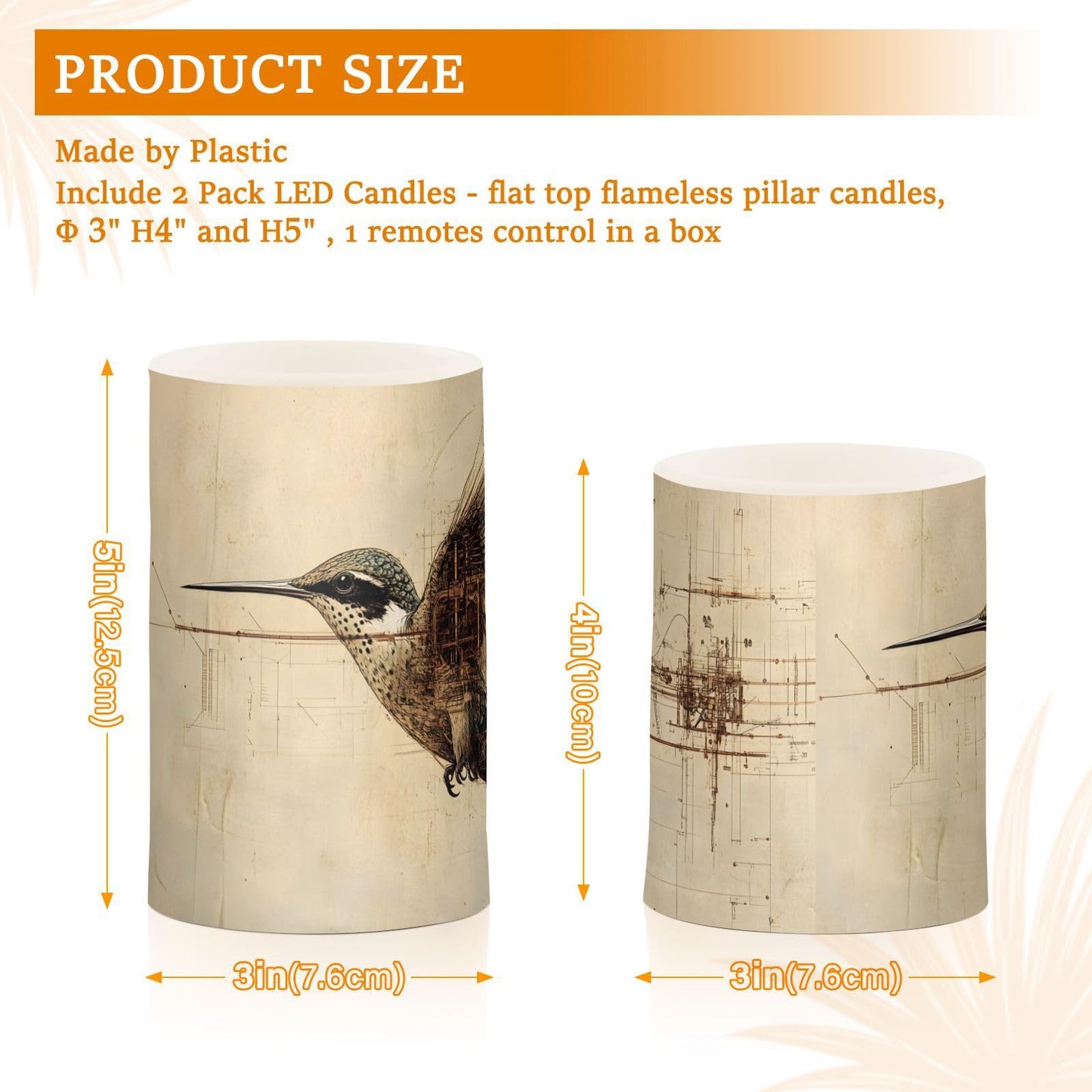 PDZRMY Flameless Candles Hummingbird Asbtract with Remote Set of 2 - No Batteries Included, 3” Battery Candles Flickering with 24 Hours Timer, LED Pillar Votive Candles