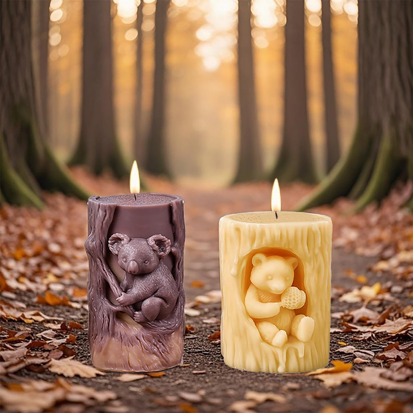 4 Pack 3D Animal Silicone Candle Molds, DIY Bear Koala Squirrel Pillar Candle Molds, Epoxy Resin Casting Molds for DIY Resin Craft, Candle & Soap Making, Perfect for Home Decor