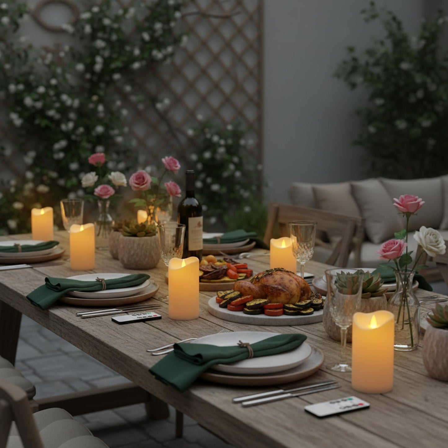 Flameless Candles 3"D X 6"H Set of 12 Outdoor Indoor Ivory Pillars Battery Operated Flickering Candles Include 8-Key Remote Timer Function, Ivory Waterproof Candles for Wedding, Aniversary Decor