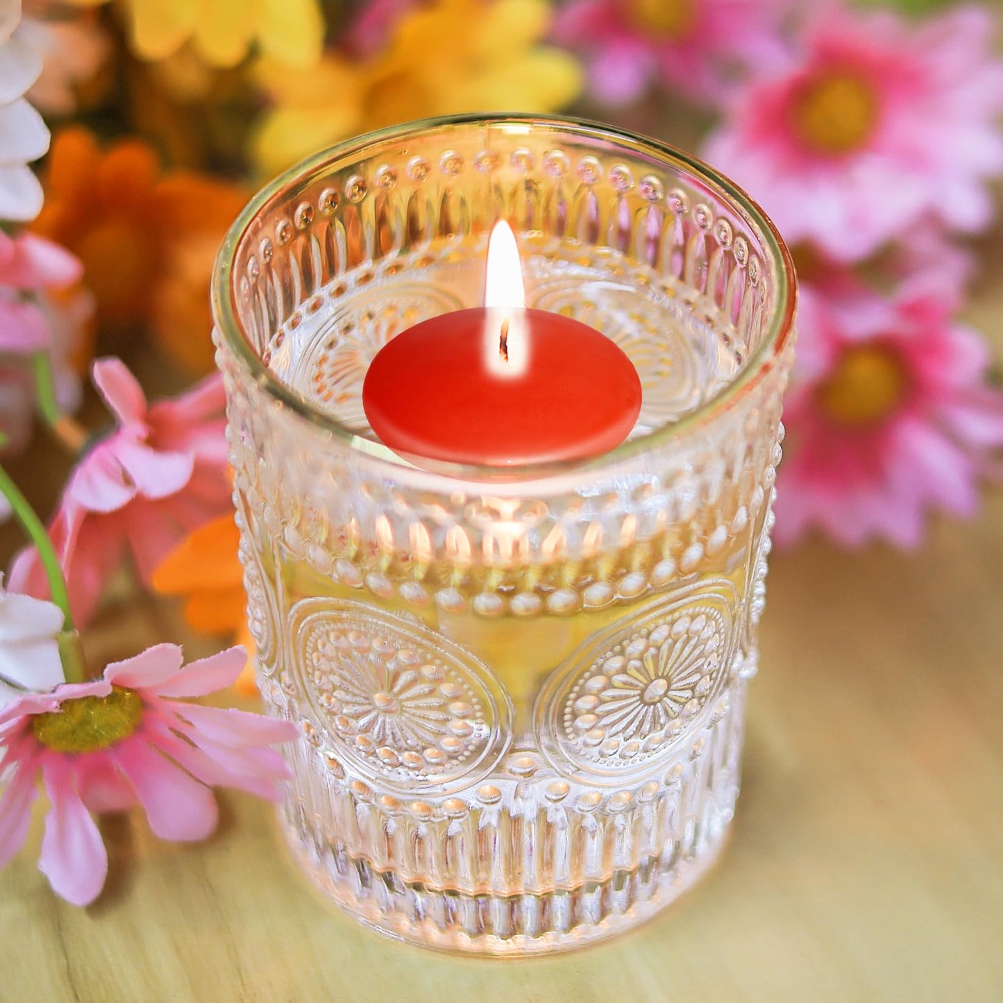 Floating Candles Centerpieces - 20 Pack 1.5 Inch Floating Candles for Centerpieces, Nice for Halloween, Christmas, Thanksgiving, New Year & More - Good for Home Decor & Centerpieces (Red)