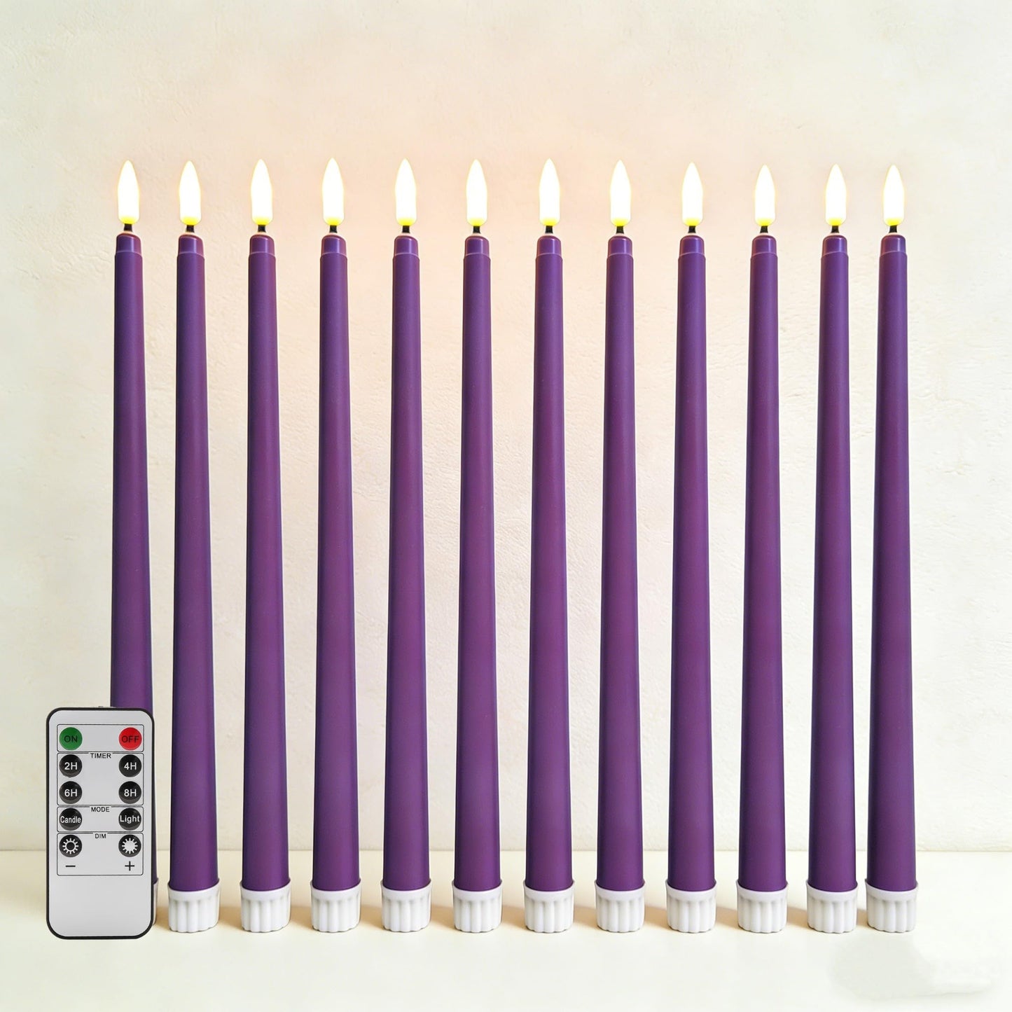 Ni-JASW Purple Flameless Taper Candles with Remote, Flickering Battery LED Candlesticks Home Decor Set of 12