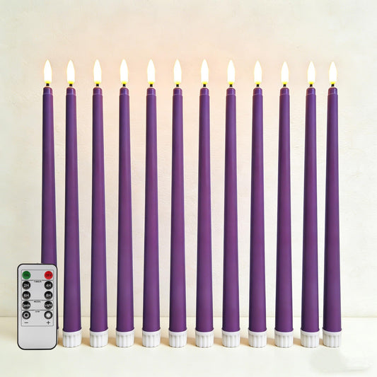Ni-JASW Purple Flameless Taper Candles with Remote, Flickering Battery LED Candlesticks Home Decor Set of 12