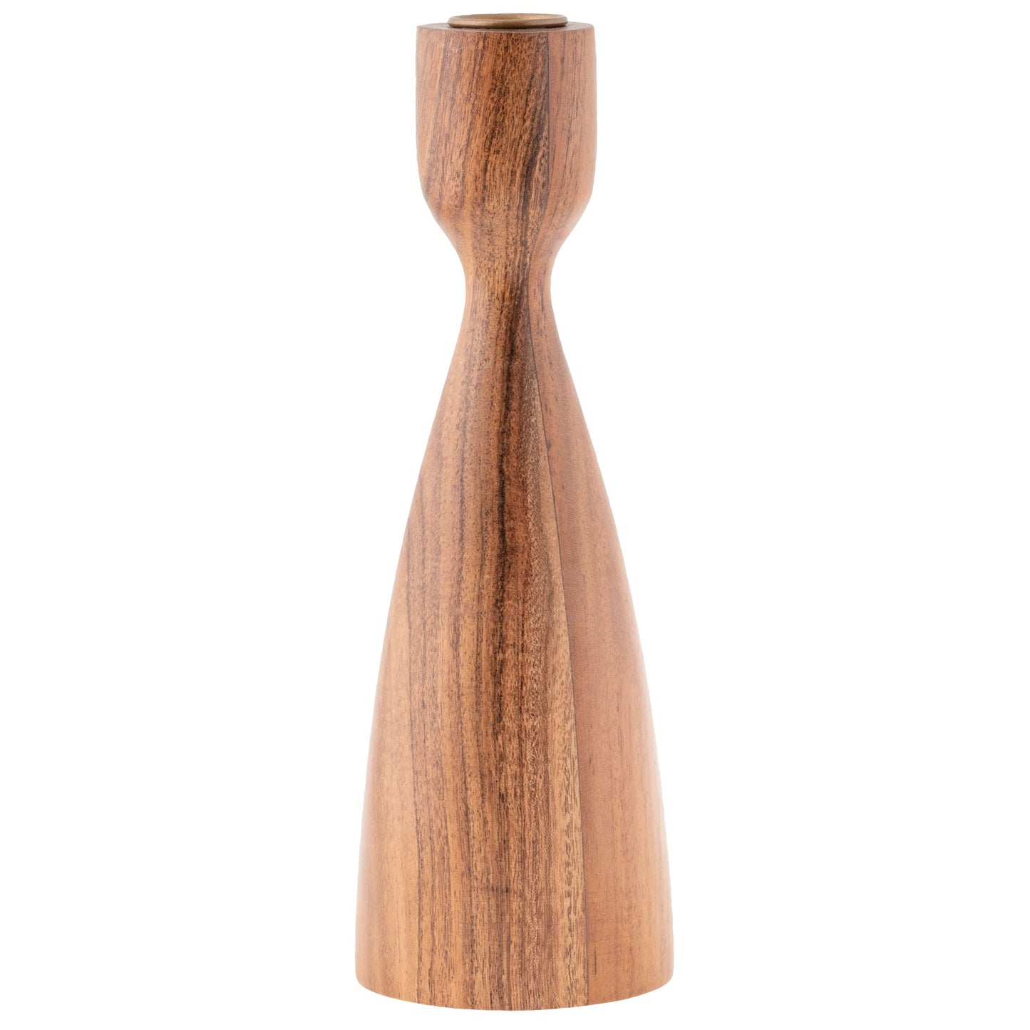 Karma, Acacia Wood Turned Candle Holder, Wooden Rounded Turned Candle Holders, Large Natural