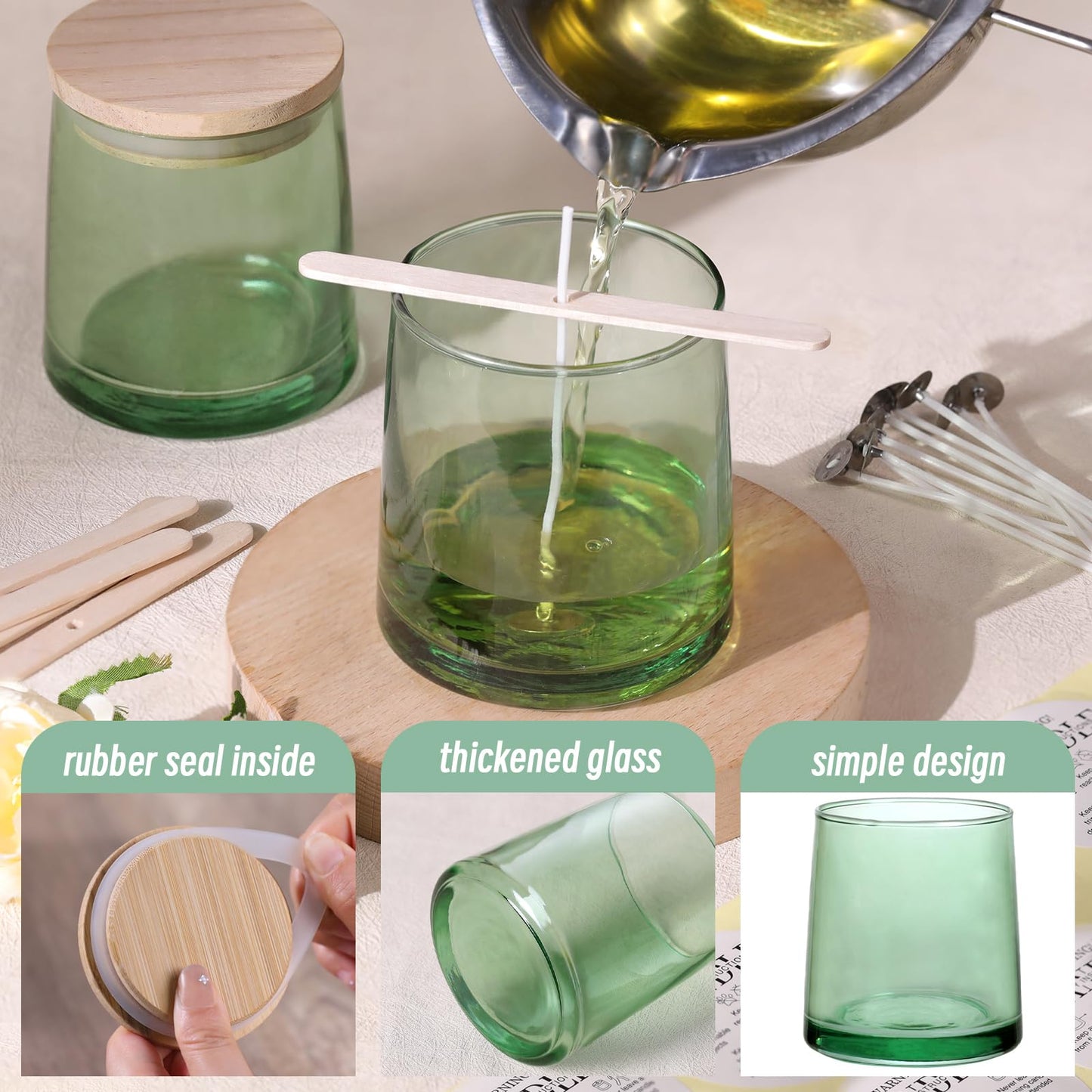 DARJEN 12 Pack Green Candle Jars for Making Candles- 9 OZ Empty Glass Candle Making Jars with Making Kits, Candle Making Supplies Candle Containers for Home DIY & GIFS