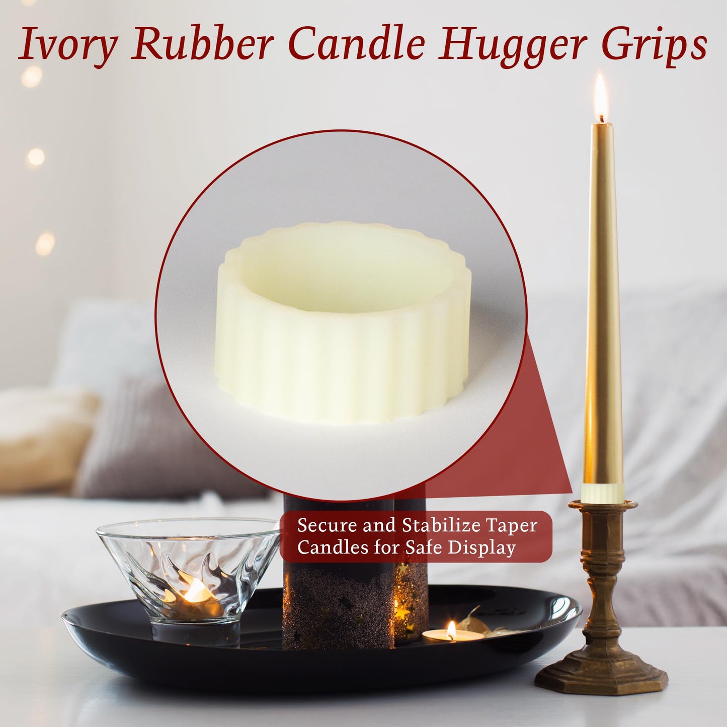 Funria 12pcs Silicone Rubber Candle Grippers - Non-Slip Adapter Hugger Rings for Taper Candles, Holders & Cups, Drip Protector to Keep Bougie Upright for Tapers and Candles
