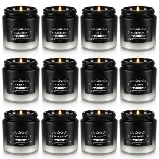 12 Pack Scented Candles Gift Set for Men Women - 3.5oz Soy Blend Jar Candles, 150+ Hours Long Lasting Aromatherapy Candle, Gifts for Mom Dad Husband Boyfriend, Mother's Day Birthday Valentine Christma