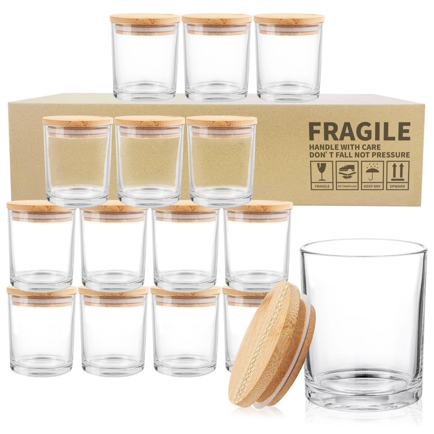 SUPMIND 15 Pack Glass Candle Jars, 7oz Clear Candle Containers with Bamboo Lids, Empty Candle Jars for Making Candles - Dishwasher Safe, 7 fl.oz