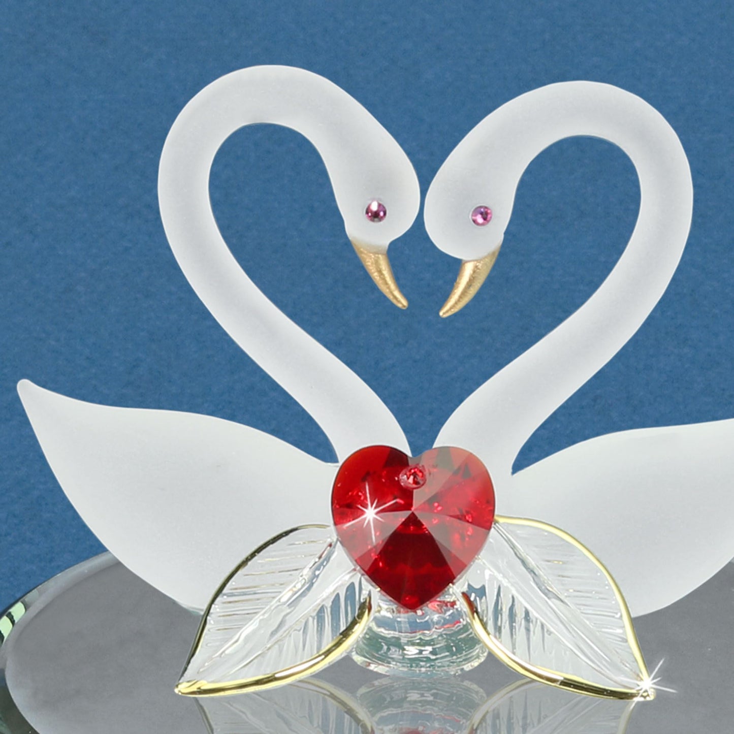 Glass Baron Candle Holder Jar, Blown Glass Swans in Love Lid with 22K Gold & Austrian Crystal Accents, 5.5 x 3 inches