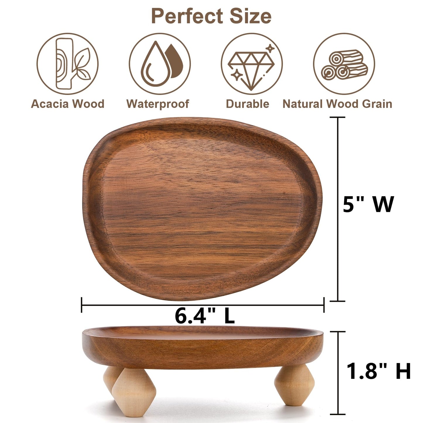 Dicunoy 2 Pack Acacia Wood Riser for Decor, 6" Small Wood Pedestal Display Stands for Kitchen Counter, Rustic Wooden Tray for Bathroom Counter, Tabletop Centerpieces, Entry Table, Farmhouse Decor