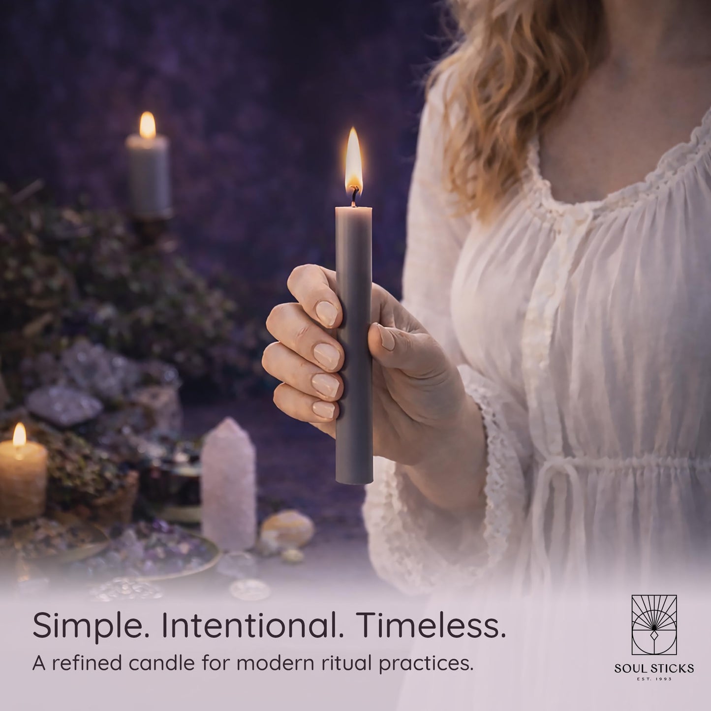 SOUL STICKS Wisdom Magic Spell Chime Taper Candles 20 Pack - Ideal for Altar, Rituals, Ceremonies, Meditation Grey Tapered Candle for Witchcraft Supplies, Wiccan Supplies, Candles Clearance