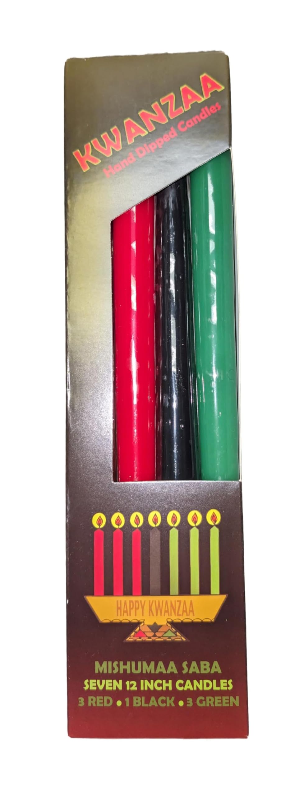D'light Online Elegant 7 Pieces Kwanzaa Candles Set - 3 Red, 3 Green, 1 Black - Premium Quality Candles Hand-Dipped Taper Candles, Dripless and Smokeless - Set of 7 (10 Inch, Kwanzaa)