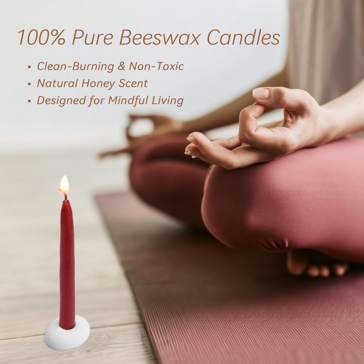 20 Minute 100% Pure Beeswax Candles, Mini Mindful Meditation Taper Candles, Smokeless & Dripless with Holder for Yoga, Prayer, Relaxation (Red,60 Pack)