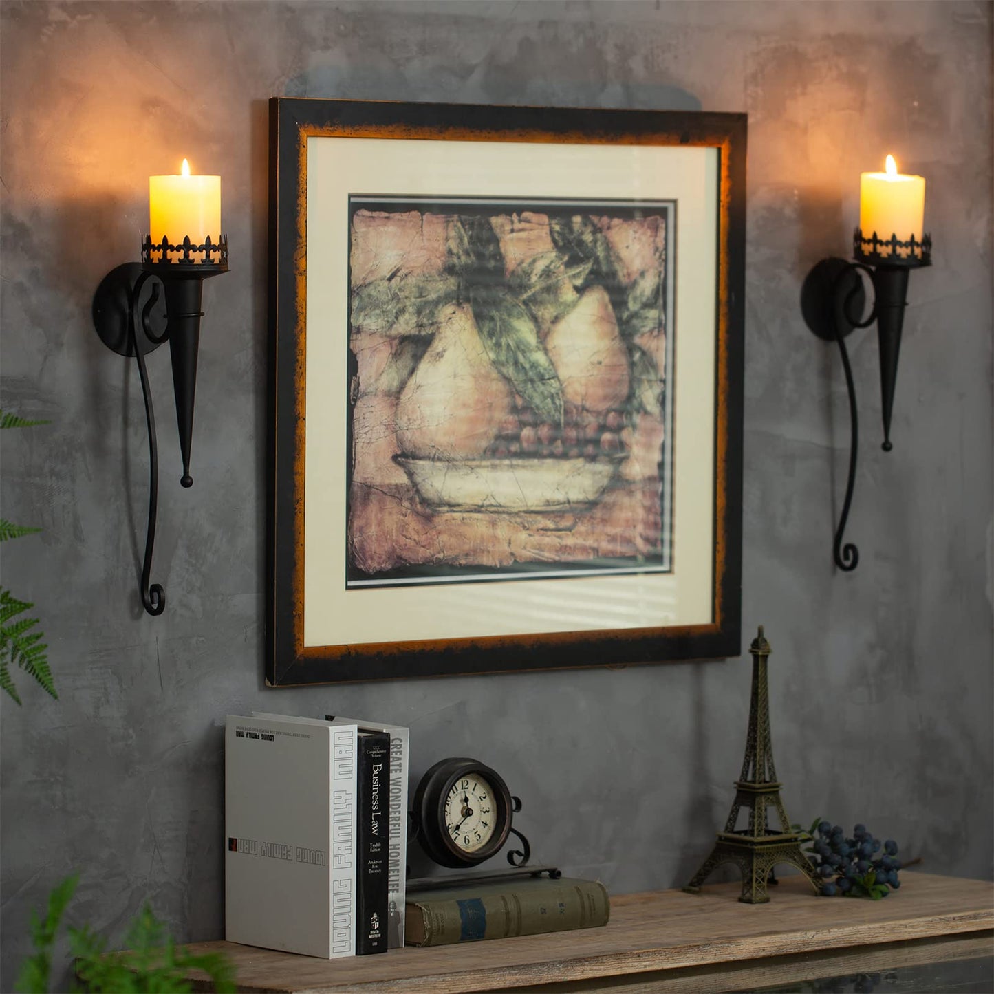 Wall Candle Holder for Pillar Tea Light Candles Decorative Candle Sconces Hanging Black Metal Wall Decorations with Modern Art Design for Living Room, Bathroom, Dining Room, Set of 2