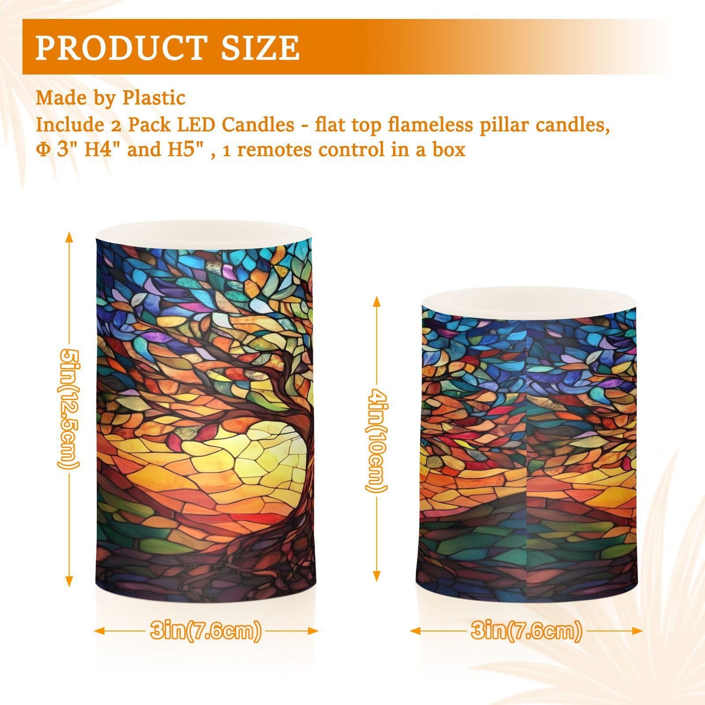 ALAZA Flickering Flameless Candles Tree of Life with Leaves Battery Operated Candles with Remote Timer LED Pillar Votive Candles Set of 2 for Holiday Decor