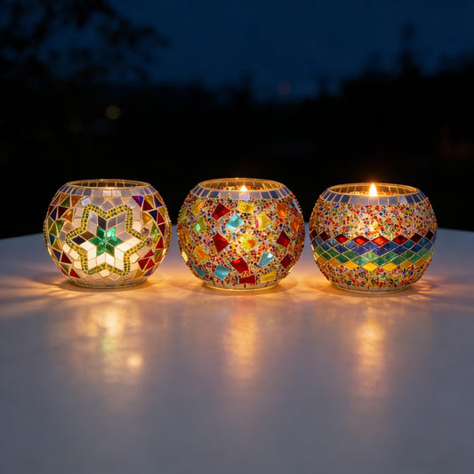 Maimeili Vintage Mosaic Glass Romantic Stained Votive Scented Candle Holder Base Tealight Candles Elegant Home Table Decor(NO Candles) for Wedding Party Christmas Church