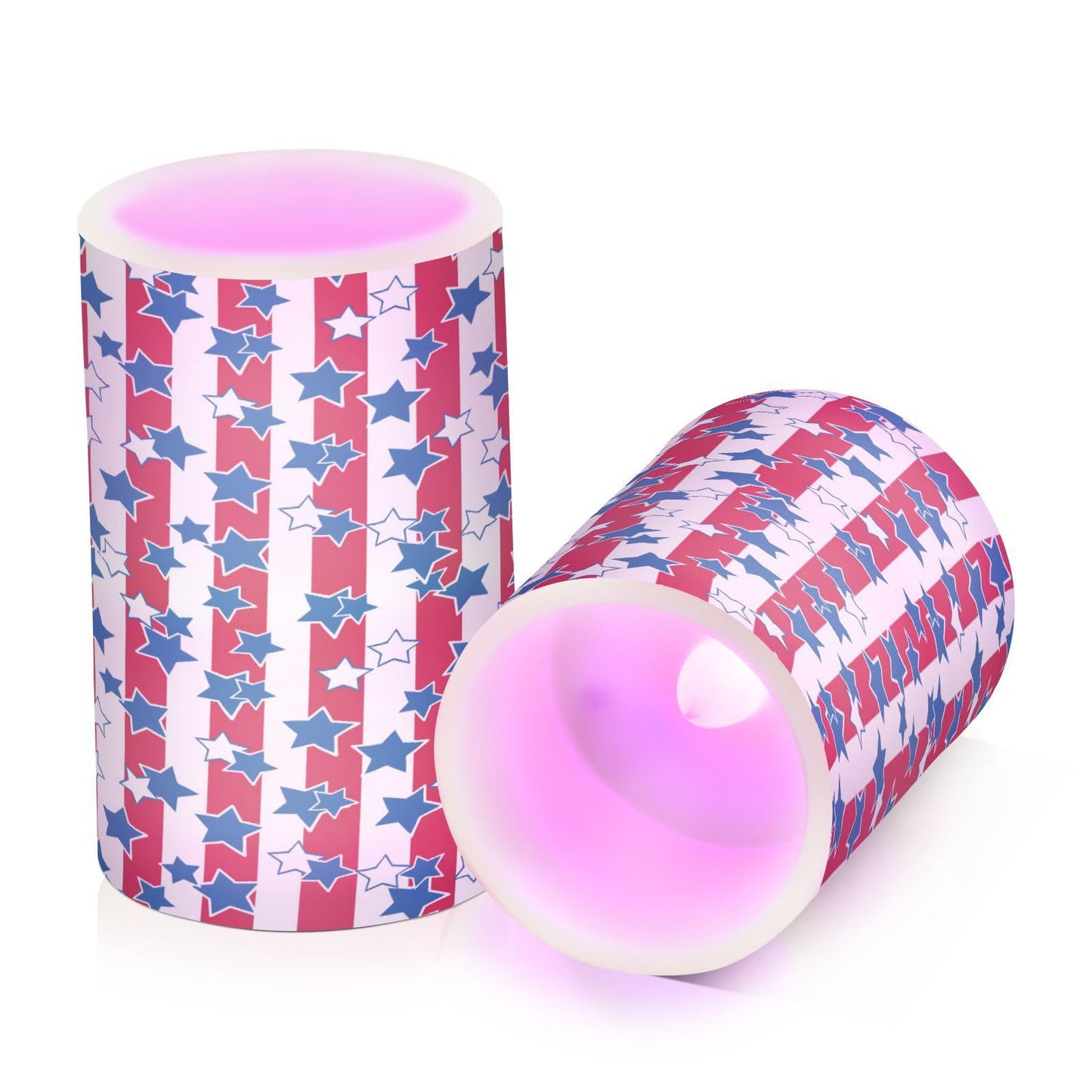 American Flag USA 4th July Red White Blue Star Stripe Flickering Flameless Candles Battery Operated Remote Timer,Tea Light Candles LED Pillar Votive Candles set of 2 for Outdoor Indoor Decoration