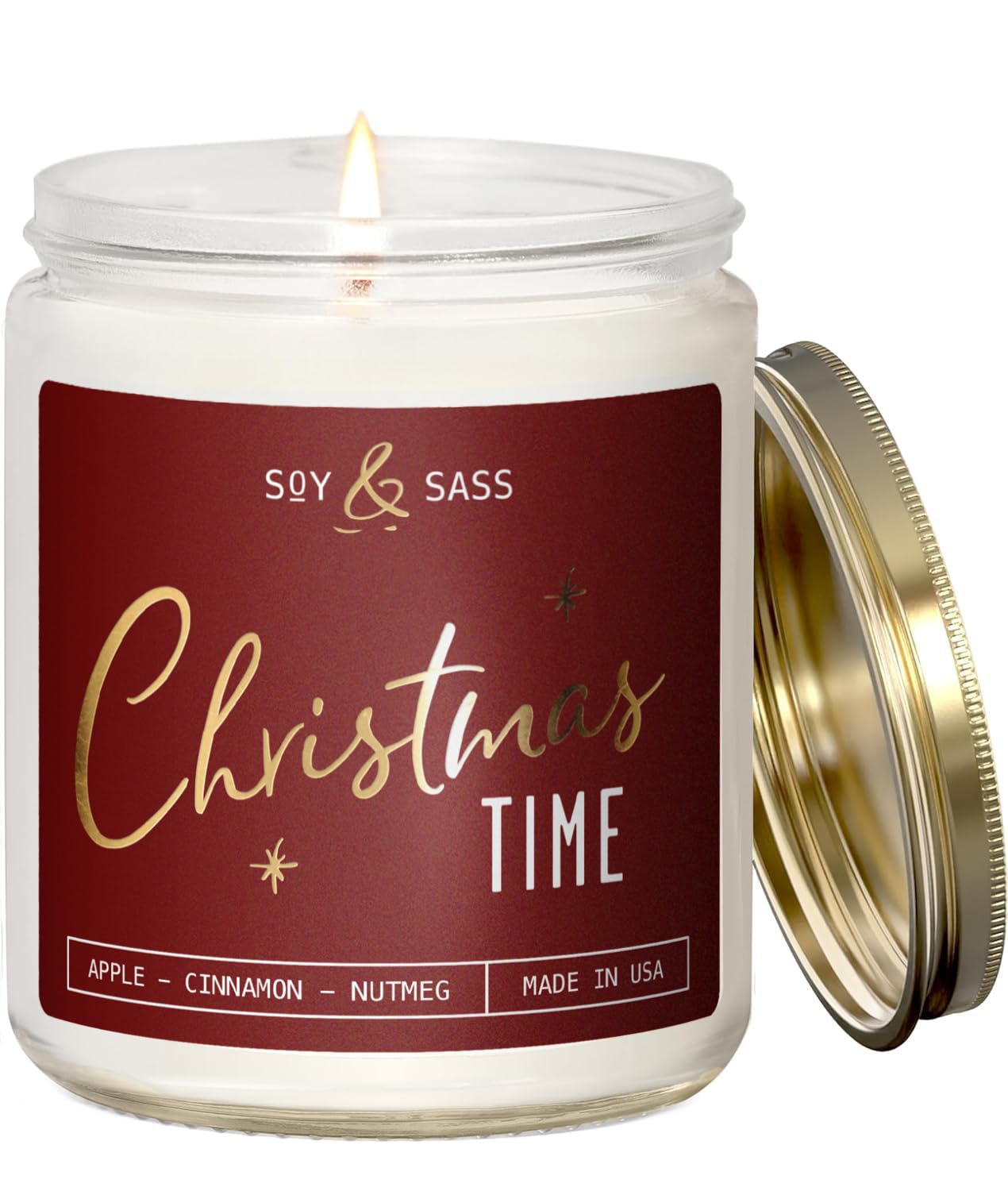 Christmas Candles Scented - 'Christmas Time' Soy Christmas Candle, w/Apple, Cinnamon, Clove - Infused with Essential Oils I Holiday Candles I 9oz, 50Hr, Made in USA