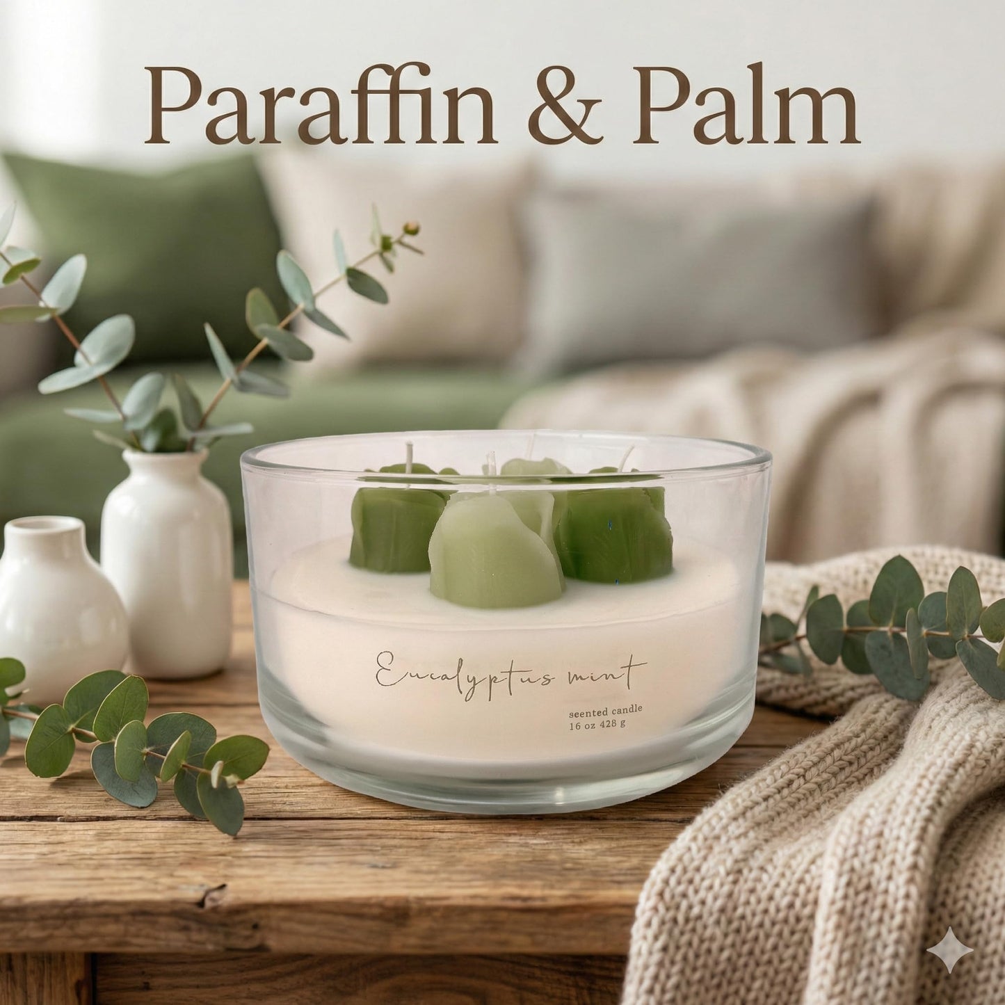 Floral Scented Candle 15oz with 4 Wax Flower Tops – CW Studio Hand-Poured Decorative Jar, Up to 36 Hour Burn, Palm & Paraffin Wax, Botanical Home Decor & Gift