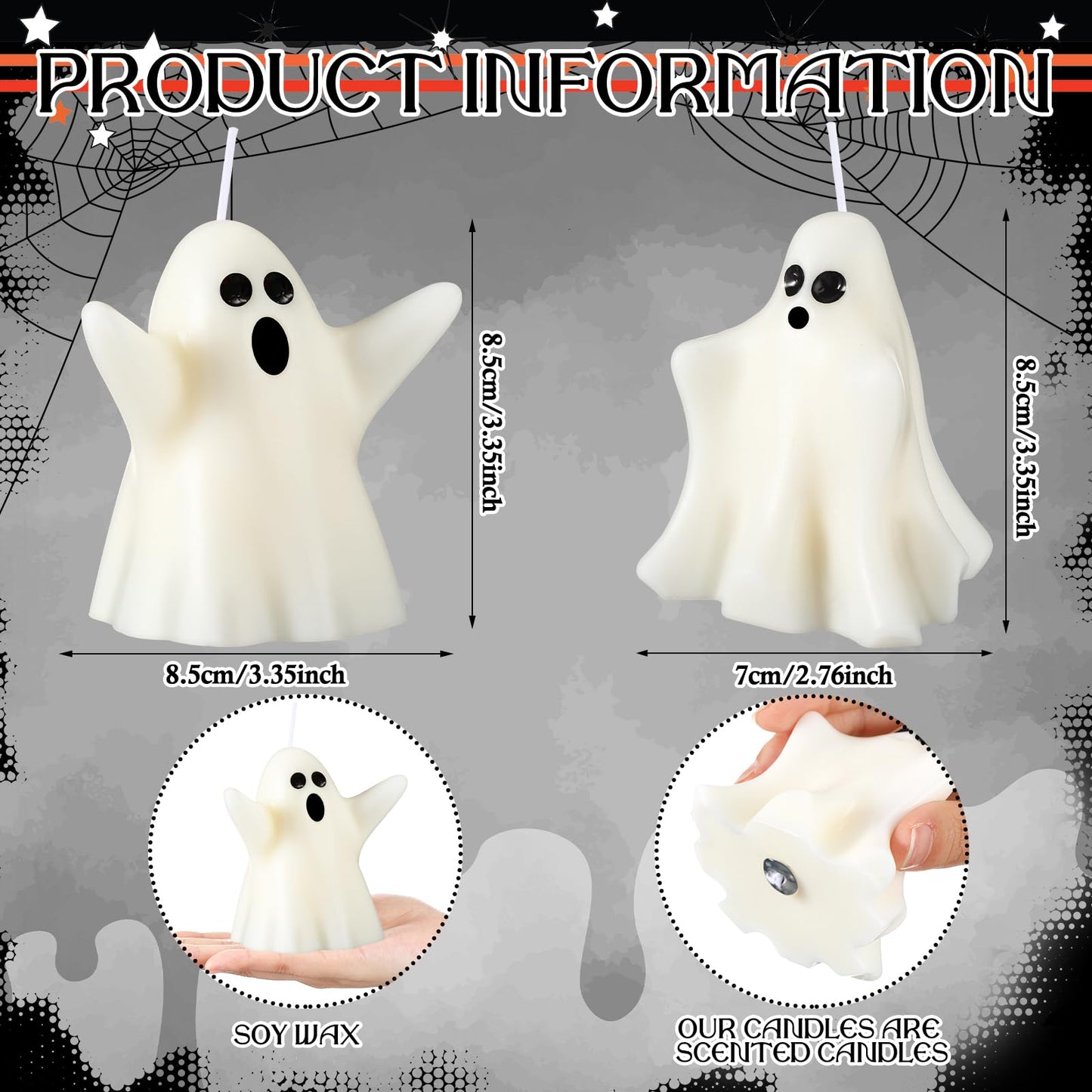 Minatee 4 Pieces Large Halloween Ghost Candles Ghost Spooky Decor Burning White Scented Wax Candles Gifts for Boo Basket Stuffers Halloween Room Table Indoor Decorations, 2 Style