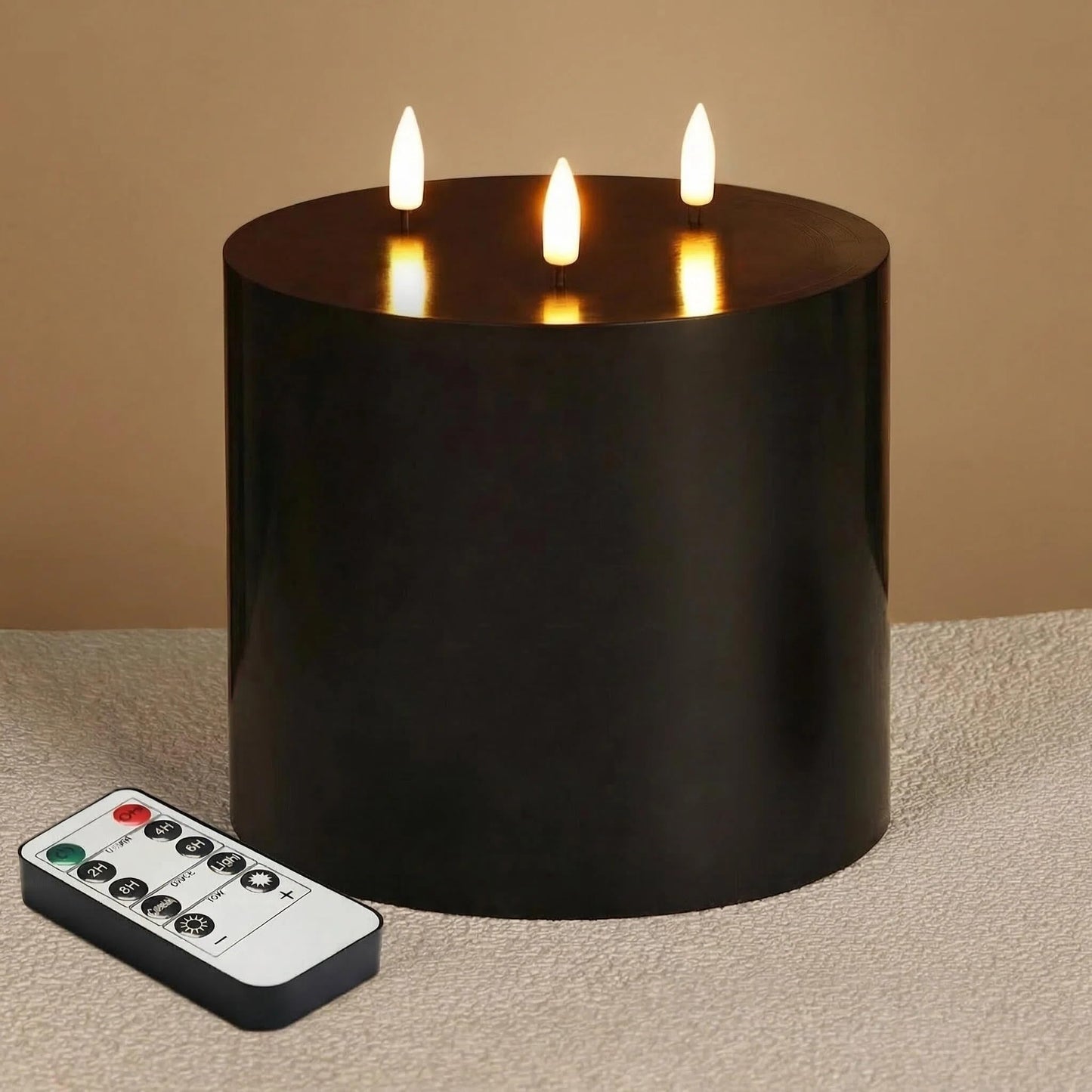Girimax 3 Wick Flameless Pillar Candle with Remote, 6x6 inch Large Black LED Candle Battery Operated Flickering