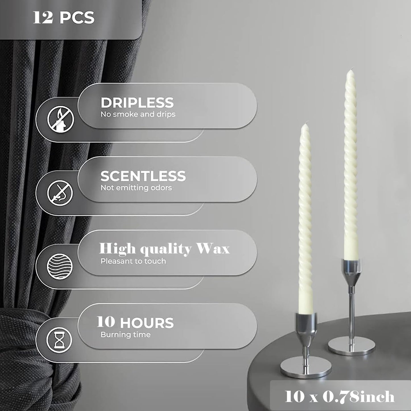MAITREYA Brown Taper Candles Stick Spiral Twisted Candles-Set of 12 for Decoration Weddings Party Church-Unscented Dripless Candles,10inch(F-Gradient Brown)