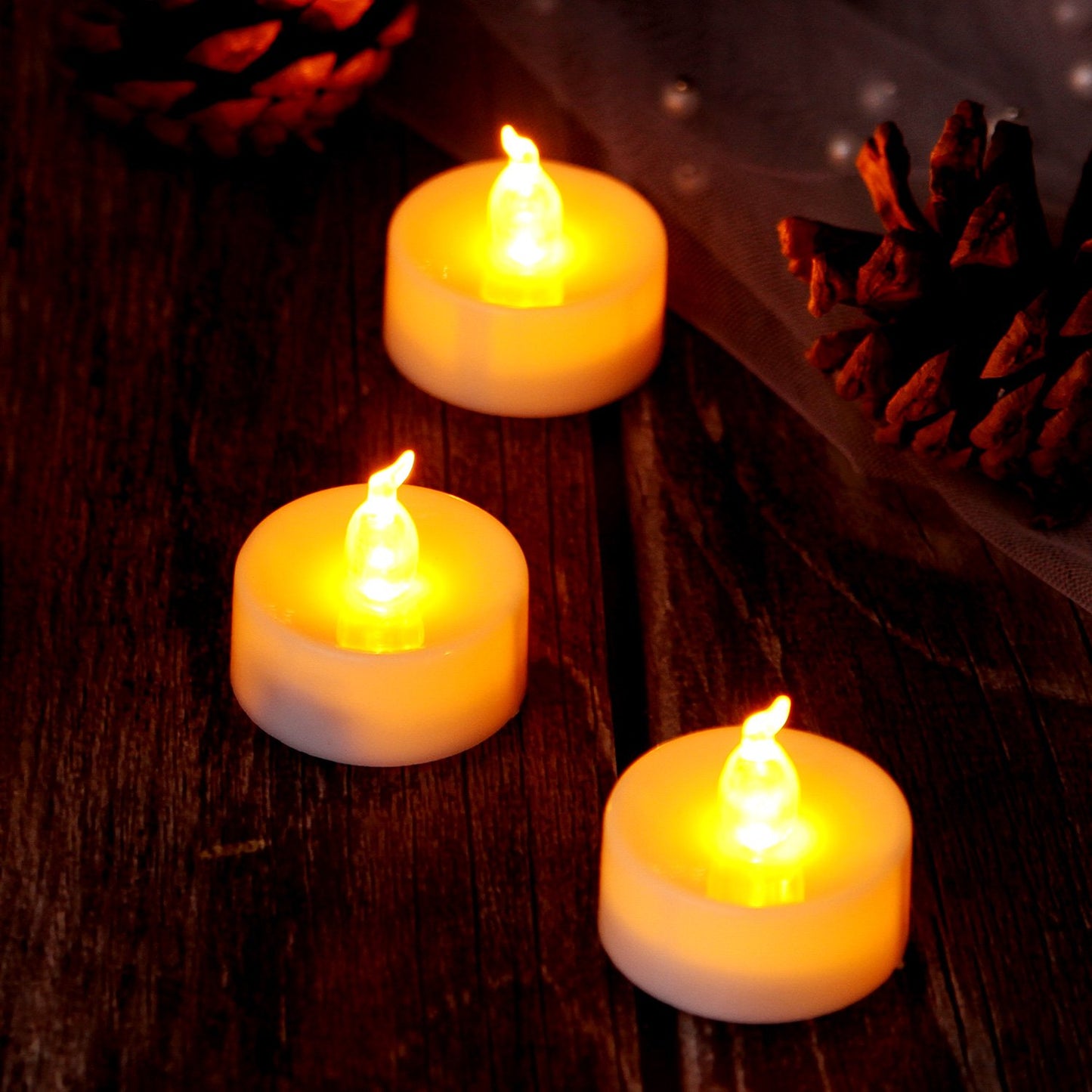 AGPTEK Timer Function, Pack of 24 Flameless LED Candles, Includes CR2032 and Battery Replaceable, Warm Yellow, Pack of 24 Flickering Warm White