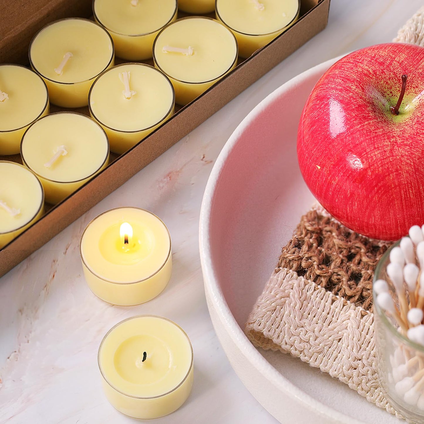 Vanilla Scented Tealight Candles – 14 Pack, 100% Pure Palm Wax, 6-Hour Burn, Ivory Cream Tea Lights for Cozy Ambiance, Home Relaxation, Romantic Settings, Clean Burn & Smokeless