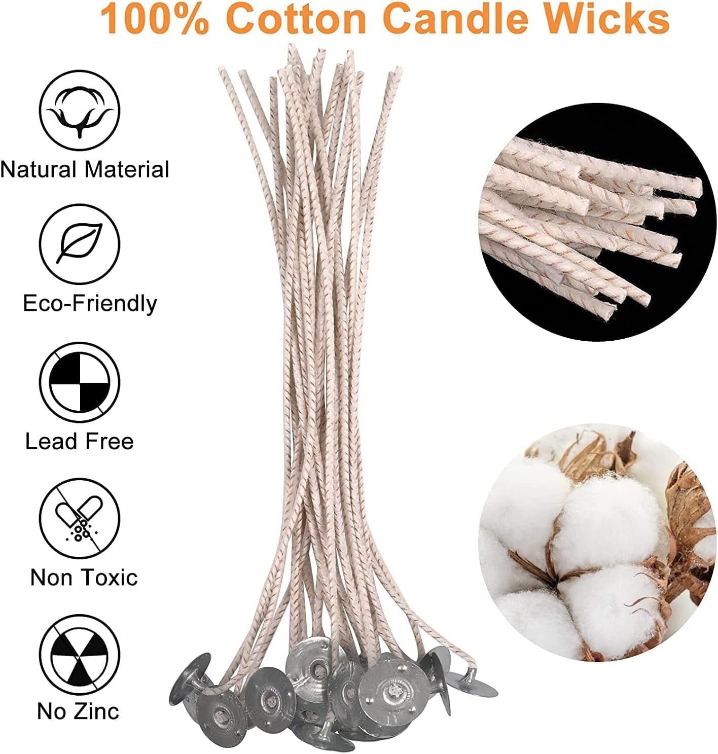 CD Series Candle Wicks for Soy Candles,100pcs CD 12 6" Pretabbed Wicks,Cotton & Paper Wicks for Candle Making （CD12）