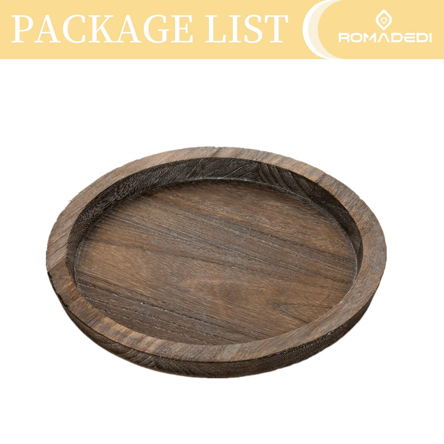 Romadedi Farmhouse Wooden Candle Tray - 11 Inch Round Decorative Trays for Coffee Table Dining Centerpiece Kitchen Counter Candle Holder Wood Trays for Christmas Rustic Home Decor