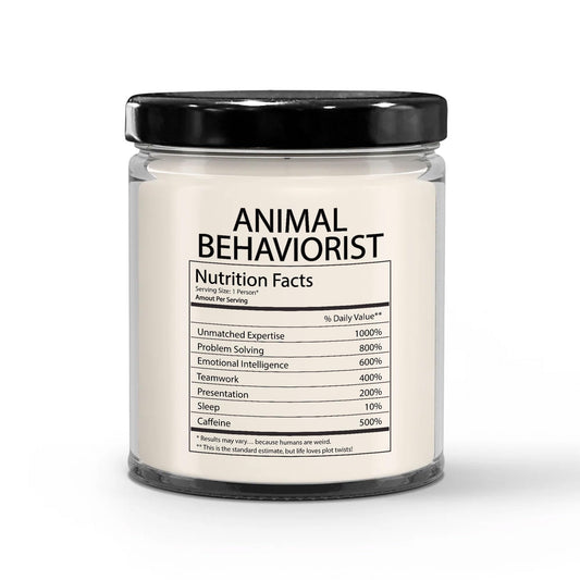 Funny Gifts for Animal Behaviorist Nutrition Facts Label - Christmas Candle for Animal Psychologist Staff Employee Boss Manager - Thank You, Birthday - Vanilla Scented Soy Wax, 9oz