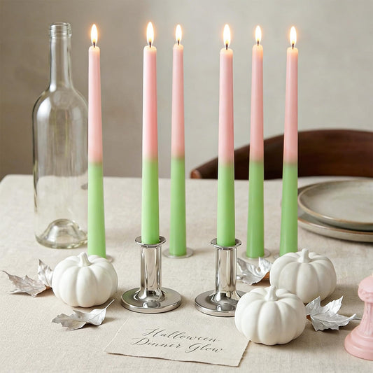 JarThenaAMCS 6Pcs Pink and Green Taper Candles 10 Inch Long Unscented Candle Sticks for Witch Princess Birthday Holiday Wedding Party Home Dining Table Decor