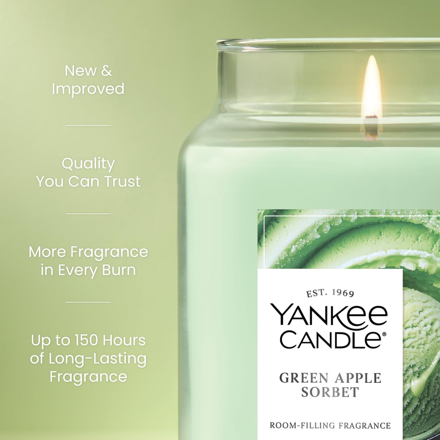 Yankee Candle Green Apple Sorbet Scented Candle, 22oz Large Jar with up to 150 Hour Burn Time, Giftable