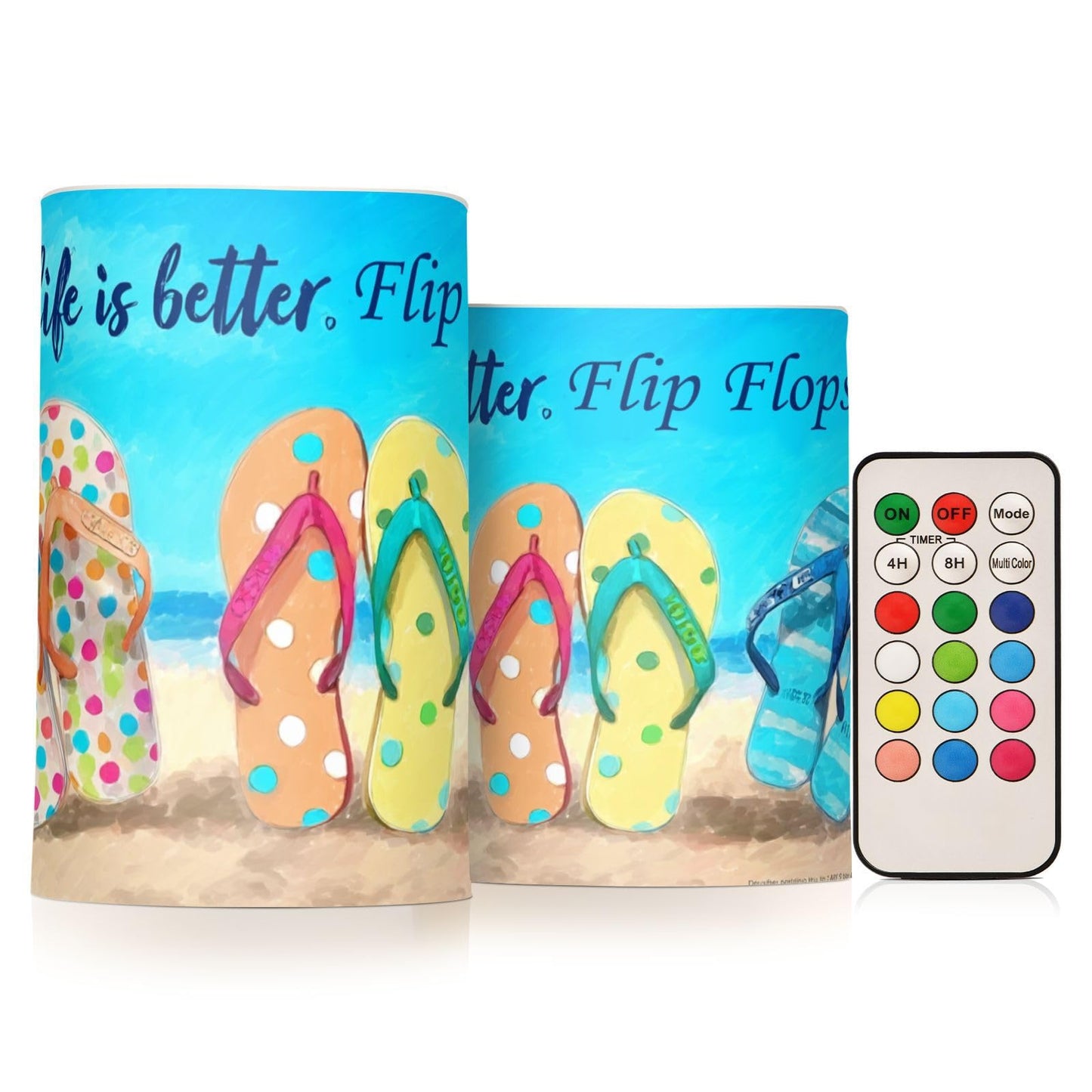 Kcldeci LED Flameless Candles Battery Operated with Remote and Timer, Flip Flop Beach Realistic Flickering Flameless Candles Led Pillar Candles, Set of 2