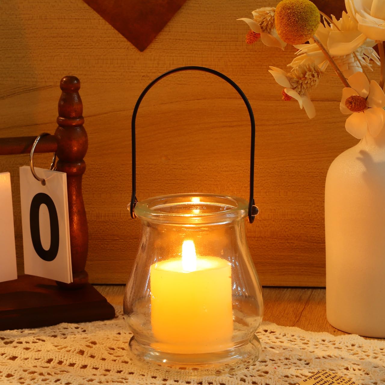 Cabilock Glass Candle Holders 4 Inch Tea Light Candle Stands with Handles Multipurpose Indoor Outdoor Decor Sticks Holder for Home Party Wedding