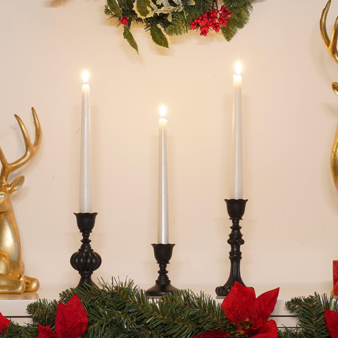 Candle Stick Candle Holder Set - Black Christmas Candlestick Holder Modern Baroque Home Decor for Coffee Table for Kwanzaa Easter Centerpiece Dinning Room Wedding Set of 3 Guichifun